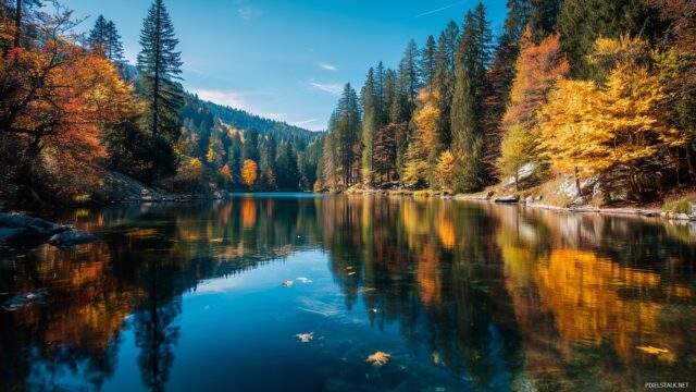 Best Desktop Wallpaper Free Download, A Colorful Autumn Lake Surrounded By Trees, Capturing The Beauty Of Nature In High Definition