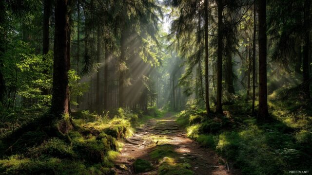 Best High Definition Desktop Wallpaper, An Enchanting Forest Path With Dappled Sunlight Filtering Through Tall Trees, Creating A Magical Atmosphere