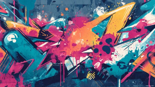 Abstract designs for cool wallpapers for boys combining vibrant colors and dynamic shapes, graffiti style.