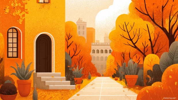 Autumn aesthetic wallpapers featuring a warm and inviting scenery filled with orange and yellow leaves.