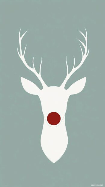 Minimalist reindeer illustration with a red nose on a soft green background