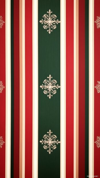Vertical striped pattern with festive snowflake motifs in red and green colors