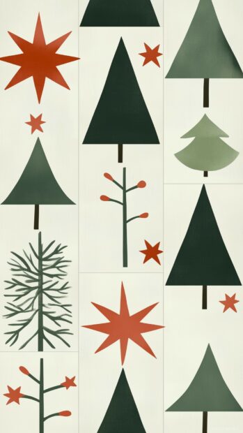 Minimalist Christmas tree shapes with stars in festive colors winter design