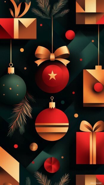 Christmas decorations and gifts with festive ornaments in a holiday setting