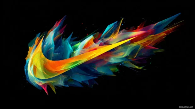 High definition Nike logo wallpaper showcasing vibrant colors and dynamic angles, perfect for users looking to energize their workspace.