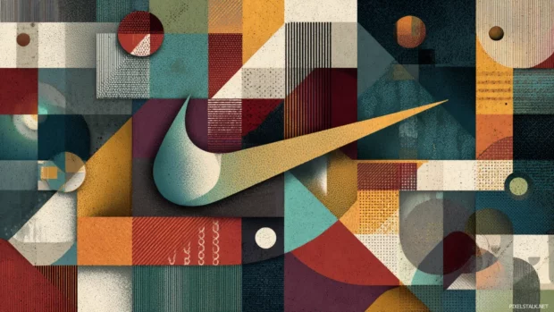 Vector style Nike logo wallpaper featuring geometric patterns and a contemporary color palette, ideal for fans of modern graphic design.