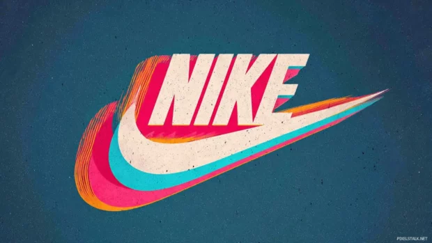 Vibrant Nike logo wallpaper suitable for desktop that blends retro elements with a contemporary twist, perfect for adding character to any workspace.