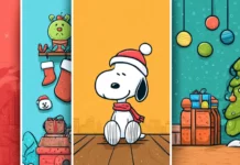 A collection of free Snoopy Christmas wallpapers showcasing colorful holiday decorations and festive cheer.
