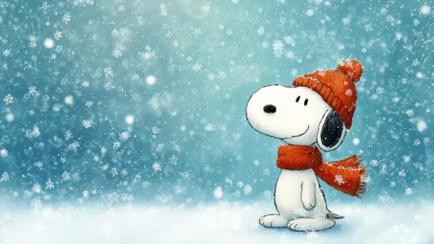HD Snoopy Christmas wallpapers with vibrant colors and delightful snowflakes, perfect for desktop backgrounds.