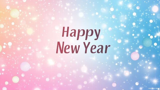 Happy New Year greeting with colorful sparkles and dots on a festive gradient background