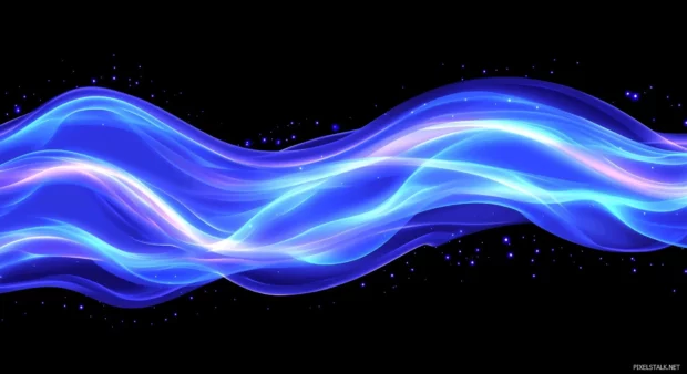A cool neon blue abstract wave flowing across the screen, with glowing, electric currents running through it.