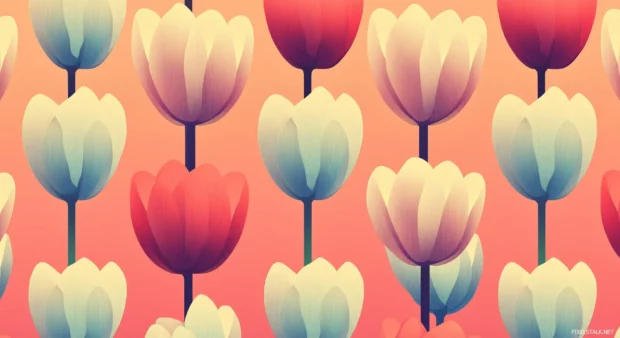 Cool Vintage Wallpaper HD with a repeating pattern of stylized tulips in pastel colors, accented by geometric shapes and vintage gradients.