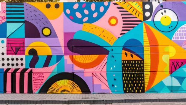Urban graffiti mural with cool vibrant and edgy designs.
