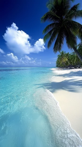 A cool beach with crystal clear turquoise waters and white sand.