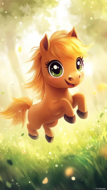 A cute chibi style horse with oversized eyes and a fluffy mane.