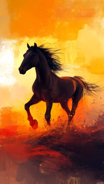 A lush green field with a horse wearing a flower crown, sunlight filtering through.