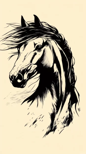 A minimalist line art of a horse, drawn in smooth, flowing black strokes on a soft beige background.