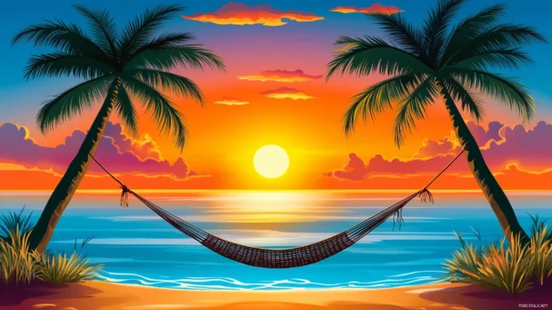 A peaceful sunset beach desktop wallpaper.