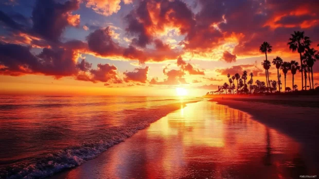 A picturesque California beach at sunset wallpaper.