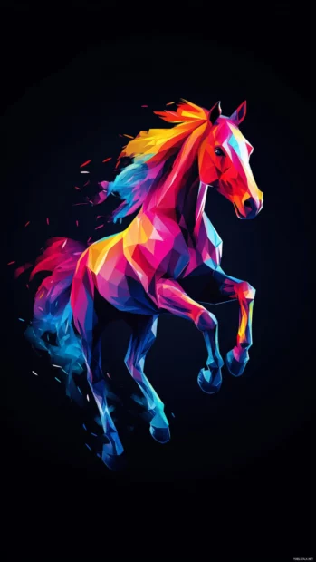 A stylized geometric horse design, made of elegant polygonal shapes in soft gradient colors.