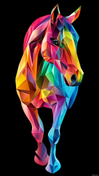 A stylized geometric horse design, made of elegant polygonal shapes in soft gradient colors, modern and artistic.