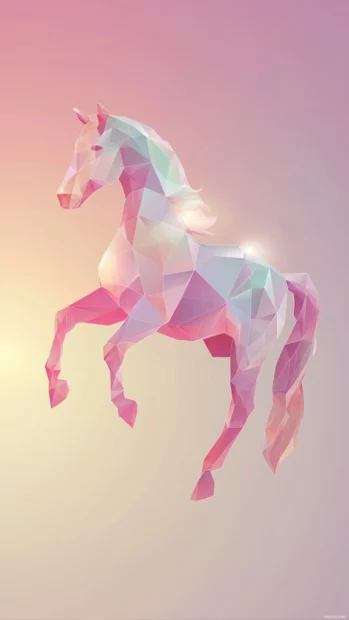 A stylized geometric horse design, made of elegant polygonal shapes in soft gradient colors, modern and artistic.
