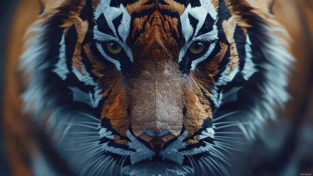 A tiger face in low poly geometric design, simple solid color background, modern art style.