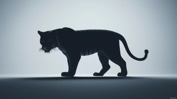 A tiger in black white silhouette, clean sharp edges, centered on simple backdrop.
