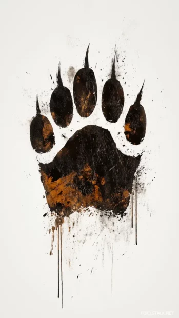 A tiger paw print in close up detail, large scale clean design, set against a neutral white background.