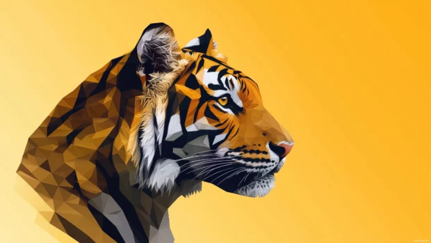 A tigers face in low poly geometric design.