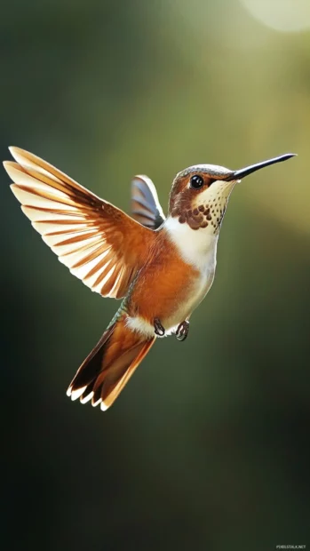 Bird iPhone wallpaper featuring a vibrant hummingbird mid flight.