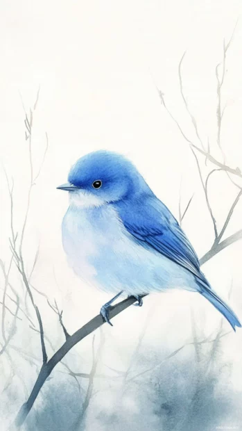 Blue bird aesthetic wallpaper with watercolor styling on a white background.