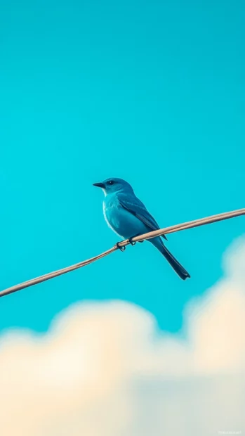Blue bird  wallpaper with a bright bluebird on a reed against a minimalist sky.