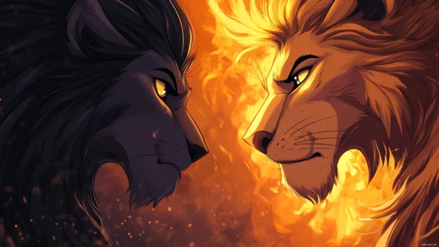 Simba, his golden eyes filled with determination, standing tall as a true king .