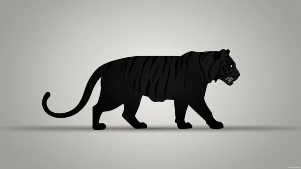 Tiger 4K Wallpaper with a stylized tiger silhouette in black and white, with sharp clean lines.