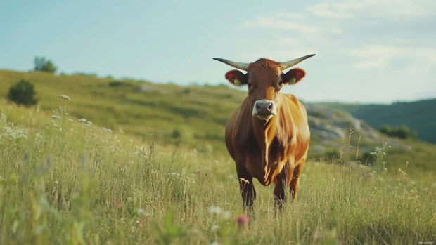 4K cow nature photography from a rural landscape with vivid detail.