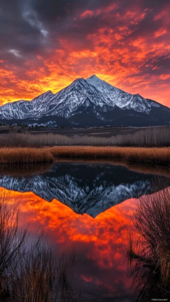 A Mountain Sunrise wallpaper that captures the balance of light and silhouette.