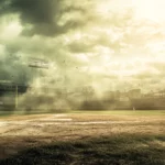 A baseball scene with ambient lighting and vintage tones.