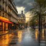 A basic Parisian street scene featuring iconic architecture and subtle city elements.