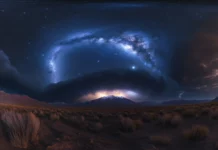 A breathtaking view of the Milky Way arching across the night sky with countless stars twinkling brightly.
