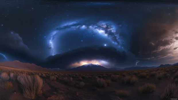 A breathtaking view of the Milky Way arching across the night sky with countless stars twinkling brightly.