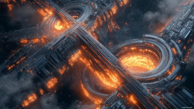 A bustling metropolis with a network of glowing bridges and advanced buildings.