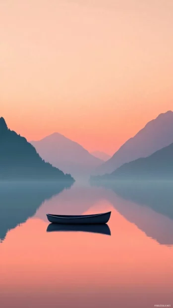 A calm lake under peach sunrise hues for your Aesthetic Sunrise Wallpaper.