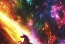 A celestial unicorn gliding through a cosmic rainbow in this Galaxy Unicorn wallpaper.