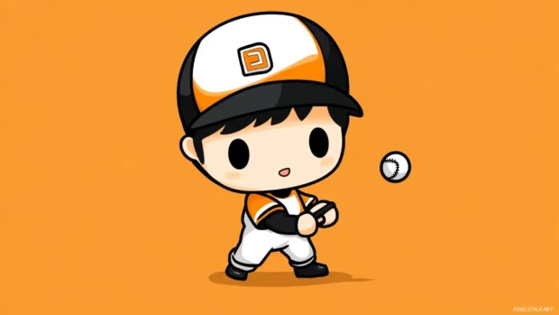 A chibi style baseball player with exaggerated proportions and a playful, adorable expression.