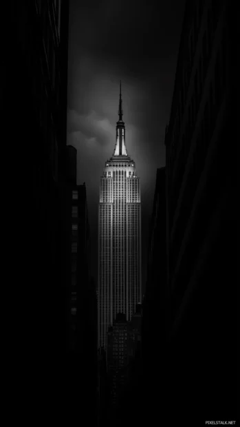 A clean Empire State Building scene, standing tall among buildings.