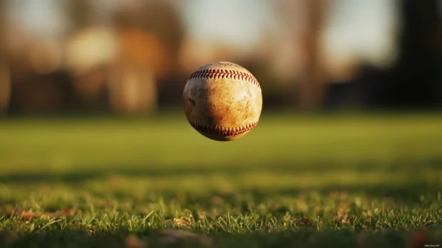 A close up of a baseball spinning through the air in baseball wallpaper 4k.