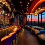 A colorful sunset bathes New York City in warm tones.