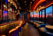 A colorful sunset bathes New York City in warm tones.