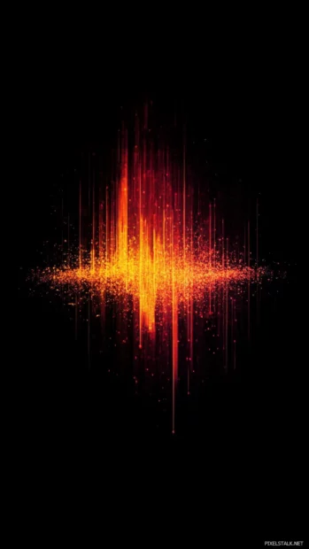 A digital audio waveform glowing against black with visual depth inspired by Electronic music visual wallpaper iPhone.